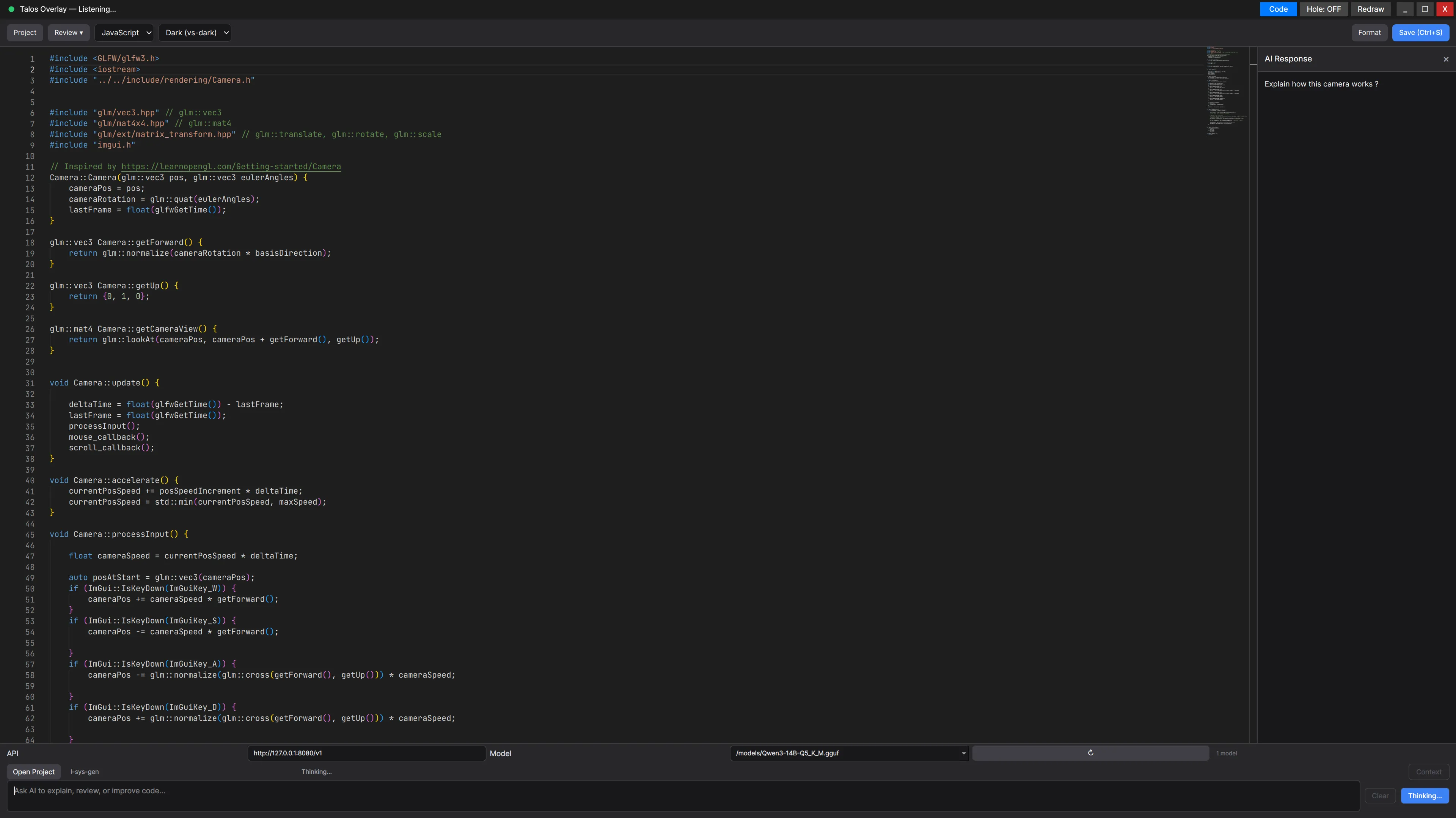Screenshot of codebase-aware questioning