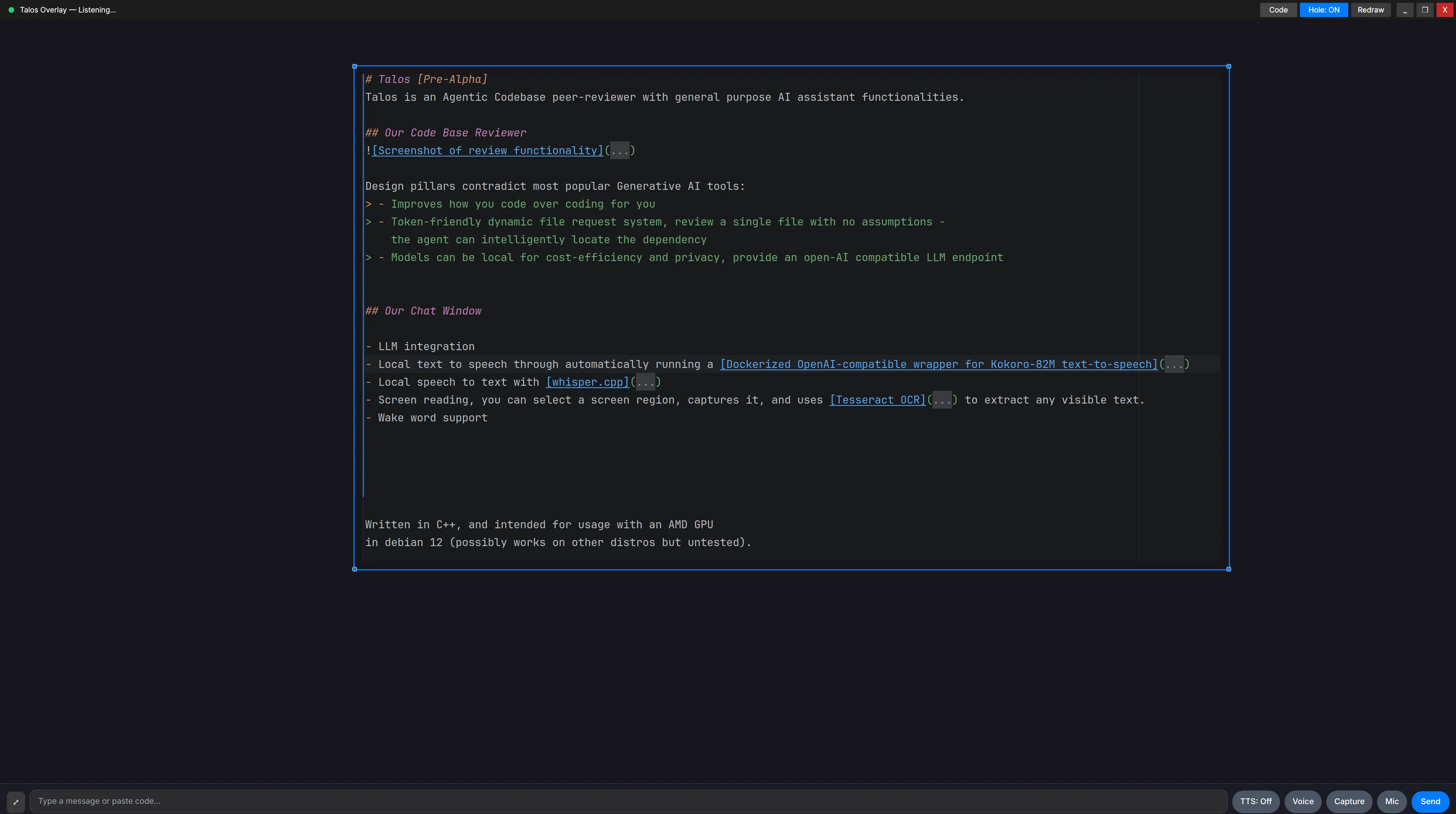 Talos chat interface