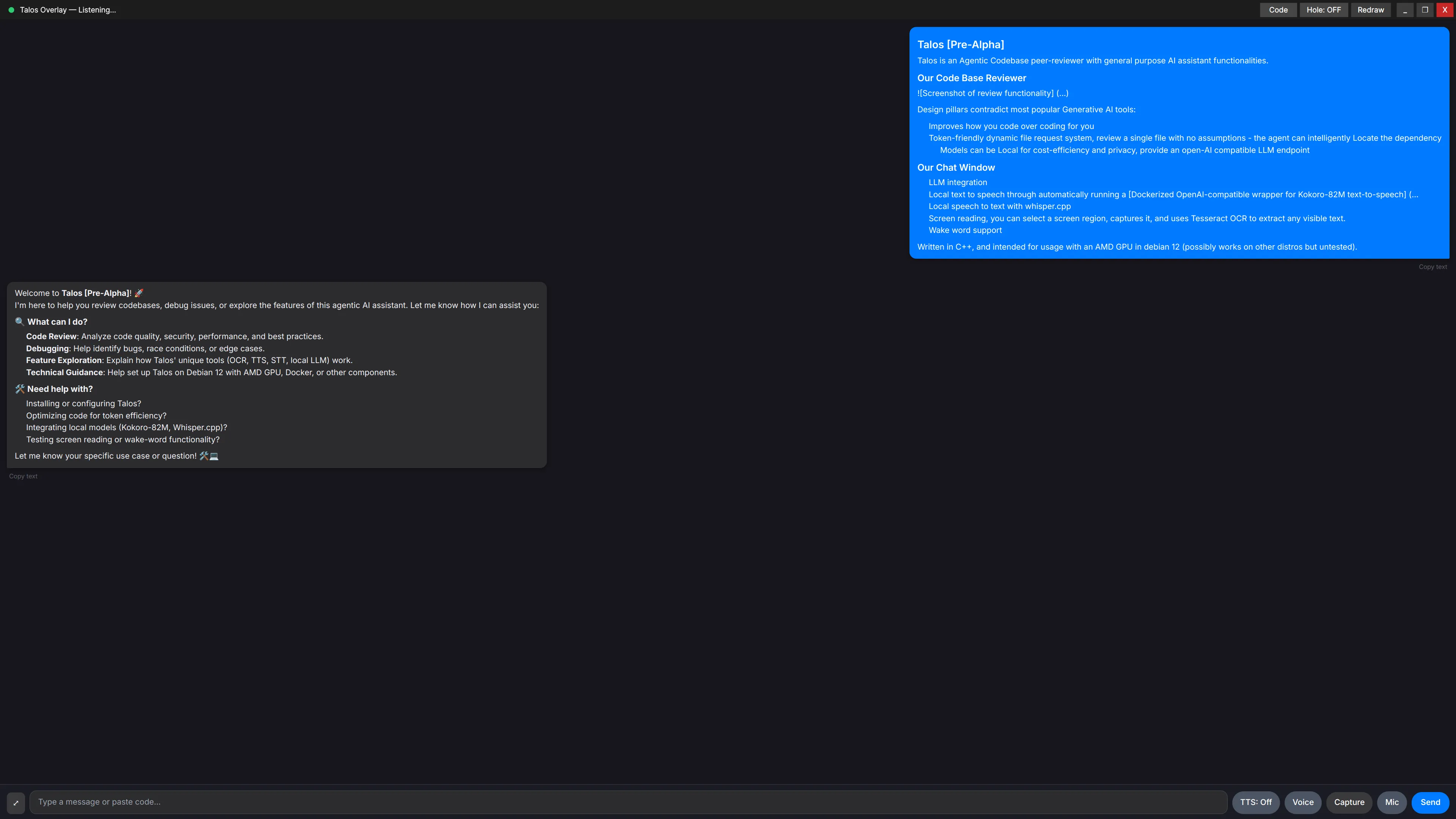 LLM response to Talos voice functionality