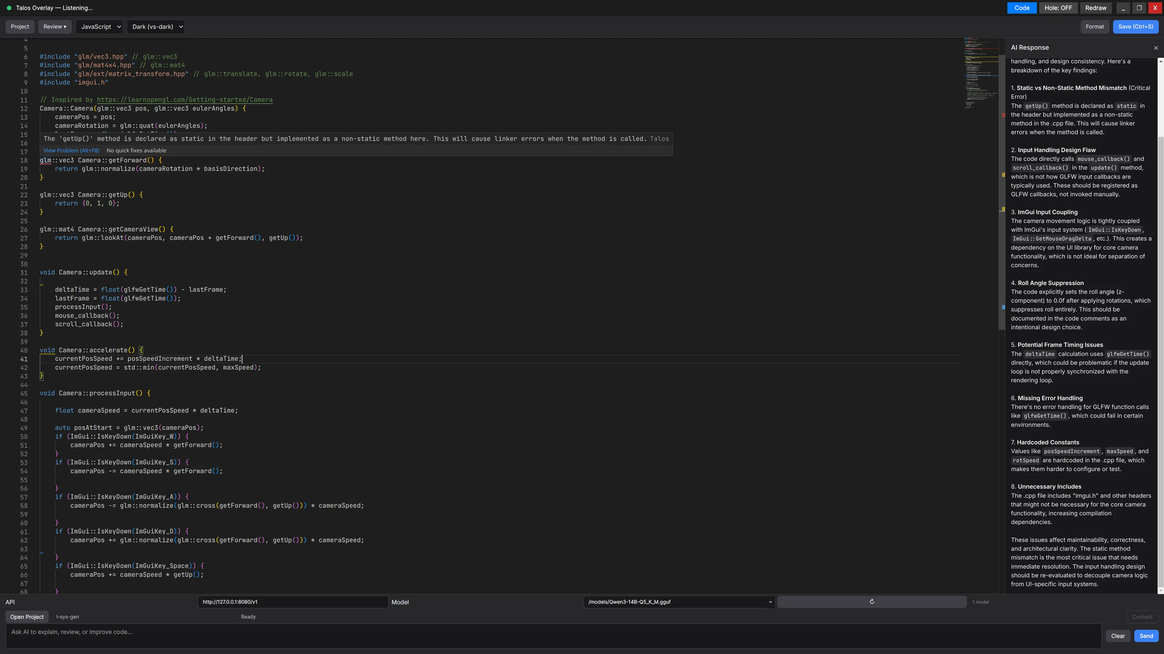 Screenshot of review functionality